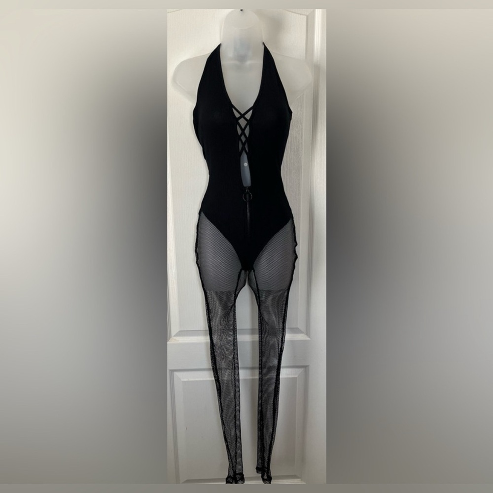 Black Halter Fishnet Bodysuit